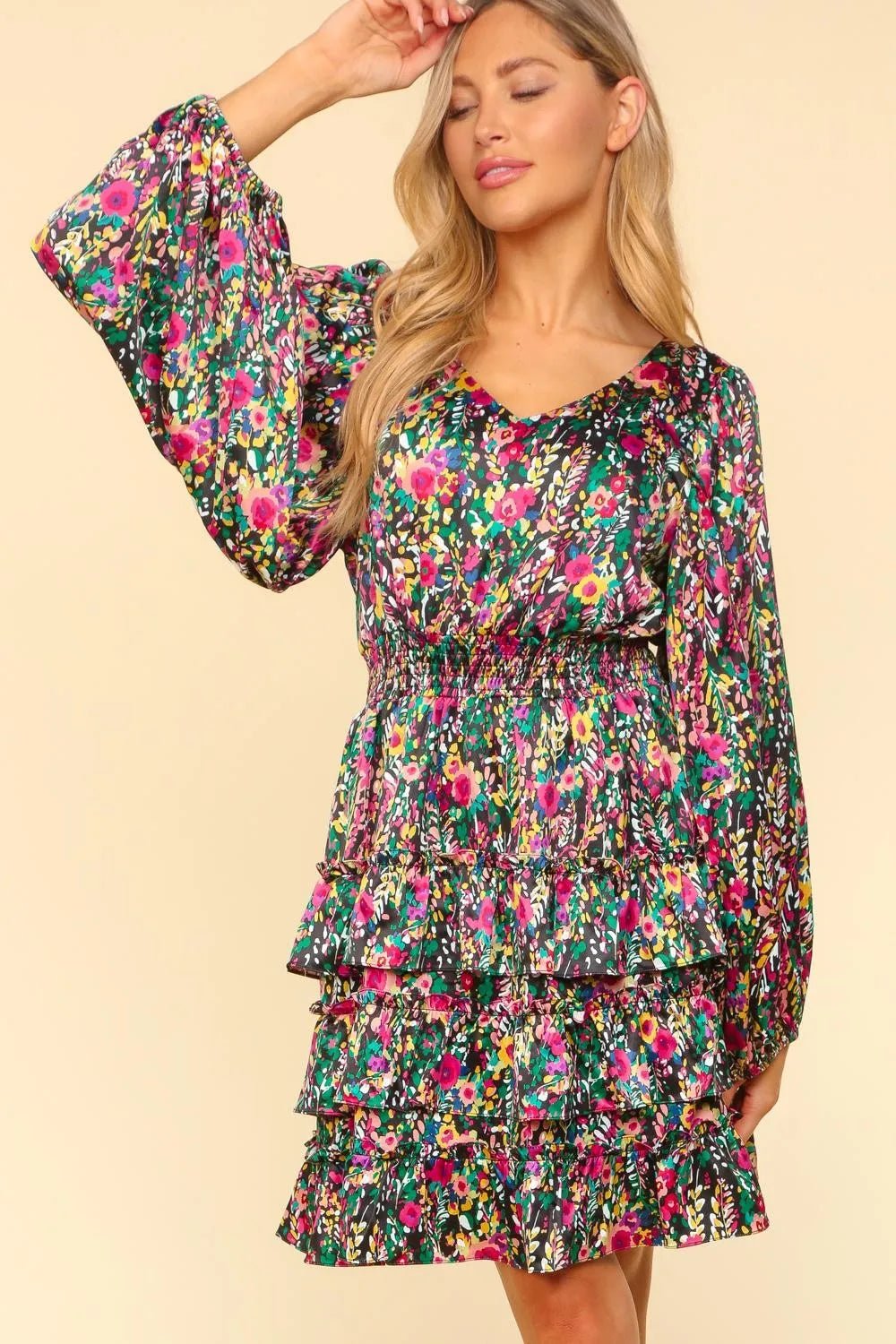 Haptics V - Neck Satin Floral Layered Dress - Bela Fils BoutiqueBela Fils Boutique
